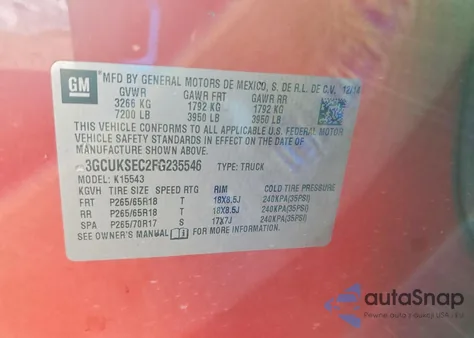 2015 Chevrolet Silverado K1500 Ltz from USA, damaged, VIN 3GCUKSEC2FG235546